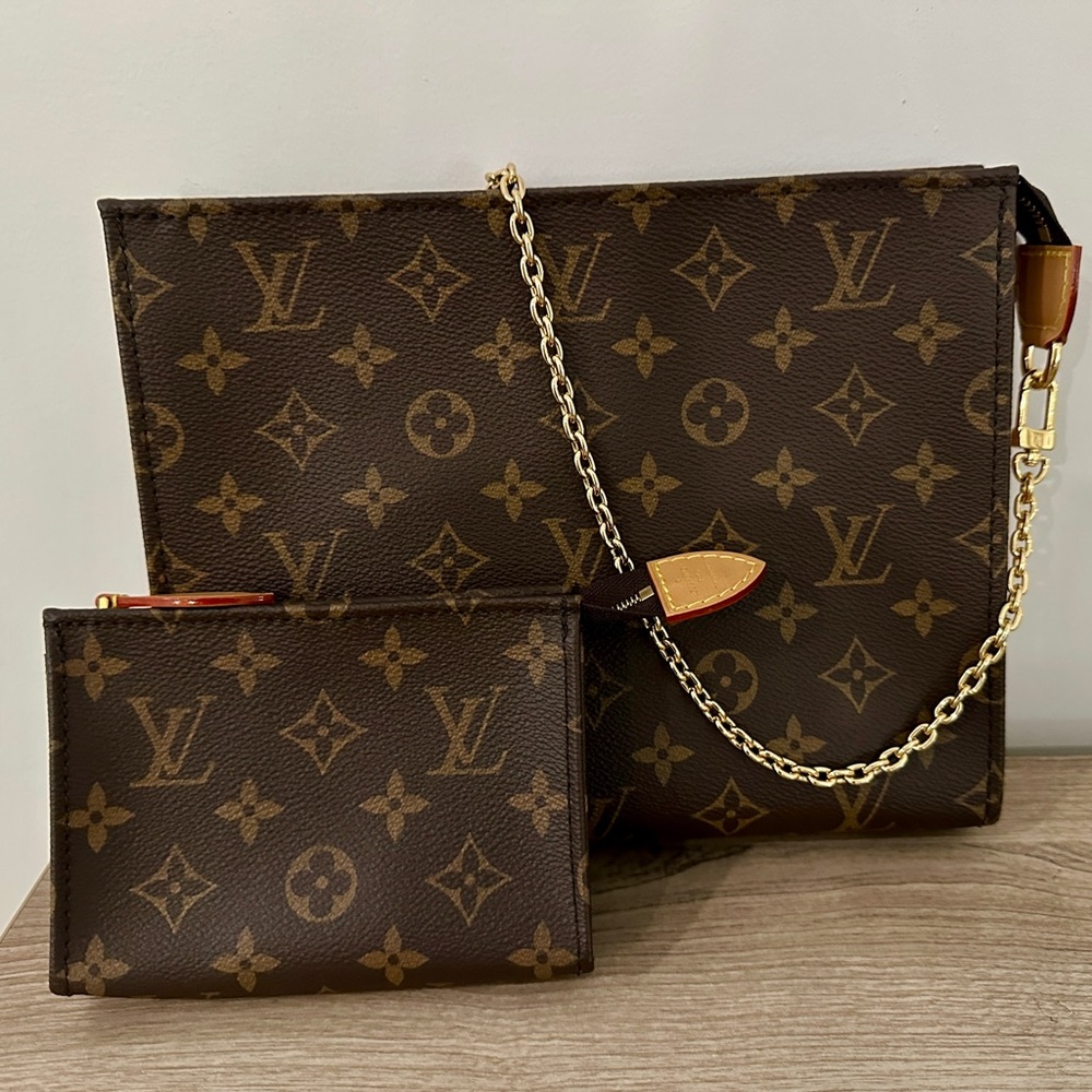 Louis Vuitton Toiletry on a Chain Monogram Clutch and Wristlet Set